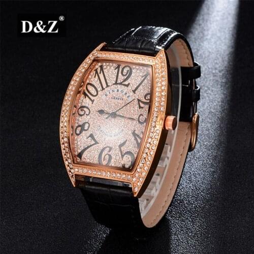 D&Z Brand Iced Out Diamond Watch Quartz Fashion Square Couple Watch Wrist Jewelry For Couple Stainless Steel Band Business Wris