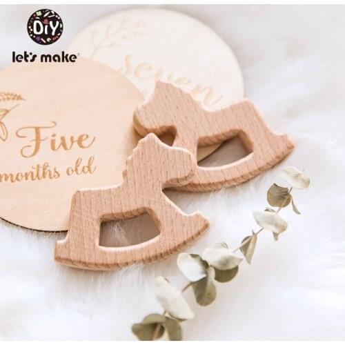 Lets Make 1pc Baby Teether Horse Shape Beech Wood Baby Teething Toys Cartoon Wood Animals Diy Nursing Bracelet Wooden Teethers