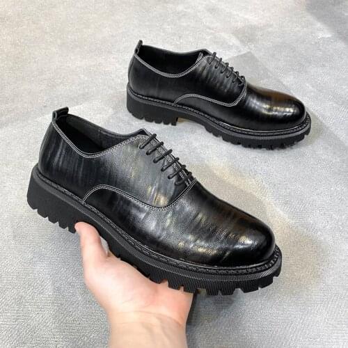 Yomior 2021 Business Casual Men Shoes Formal Dress Leather Loafers Black Luxury Wedge Vintage British Work Oxfords Lace-up