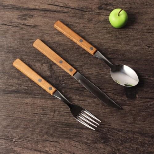 Wood Handgrip Flatware 304 Stainless Steel Knife And Fork Sets Wood Hand Fork Spoon Knif