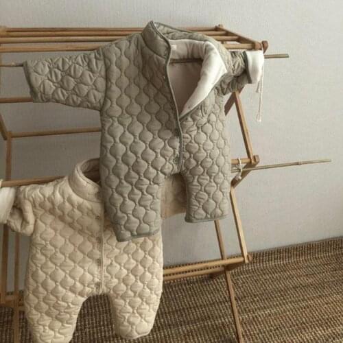 2021 Winter New Baby Warm Clothes Infant Thicken Romper Cotton Fashion Boys Plus Velvet Jumpsuit Retro Girls Down Jacket 0-24M