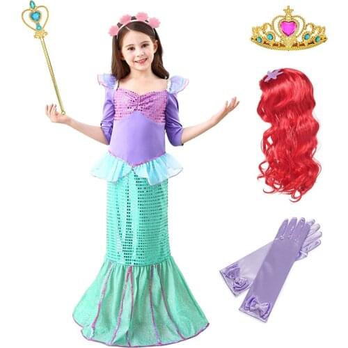 Girls Fantasy Princess Party Dress up Halloween Little Mermaid Outfit Siren Comic Con Costume Children Carnival Cosplay TS96
