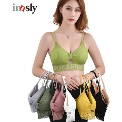 Innsly Women Sexy Lace Bra Cotton Padded One-Piece Push Up Bras Soft Wire Free Brassiere Comfortable Sport Bra Female Tube Top