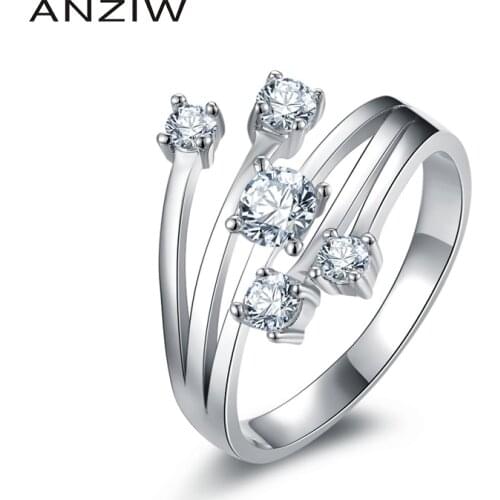 ANZIW Classic 925 Sterling Silver Wedding Rings Engagement AnniversaryGeometry Rings Birthday Party Silver Lover Jewelry Gifts