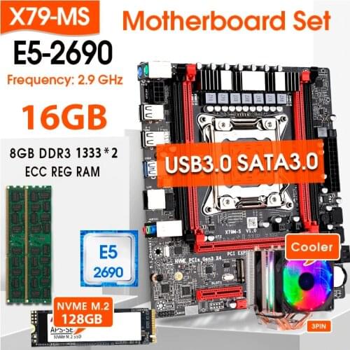 X79 Motherboard Set E5 2690 CPU 2 x 8GB = 16GB 1333Mhz DDR3 ECC REC COOLER Kit SATA3.0 USB3.0 and 128GB NVMe M.2 SSD