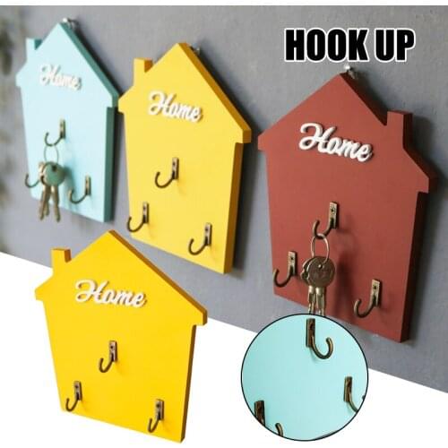 House Shape Key Hook Wooden Innovative Home Entrance Wall Exquisite Decoration can CSV