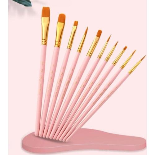 Lightweight 10Pcs Excellent Handmade Sturdy Drawing Brushes Nylon Artists Brushes High Toughness Bristle for Students