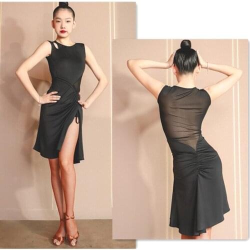 Summer latin dress skirt cha cha samba dress latin leotard blouse bachata dress latin split vent skirt 717