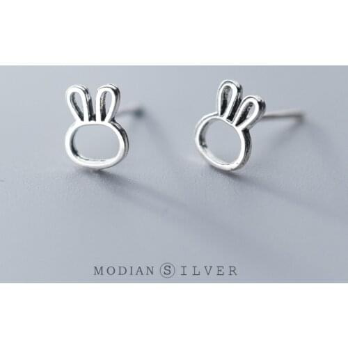 Modian 100% 925 Sterling Silver Cute Small Rabbit Simple Stud Earrings Tiny Earrings for Girl And Kids Fashion Silver Jewelry
