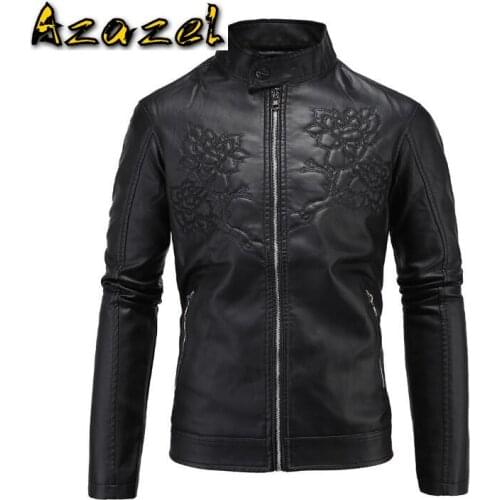 Mens Zippers PU Leather Motorcycle Jackets Winter plus velvet male Fashion Intarsia stand collar Outwear men Slim Short Coats