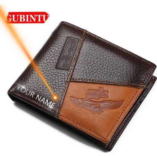 GUBINTU Men Wallets Genuine Cow Leather Short Design Card Holder Passcard Pocket Men Purse High Quality Brand Male wallet