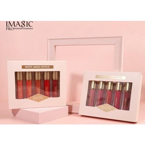 IMAGIC 5PCS/Set Lip Gloss Set Waterproof Long-lasting Non-fading Non-stick Cup Velvet Matte Lip Gloss Lip Glaze Makeup Set TSLM2