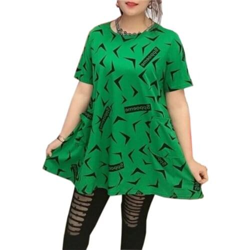 NEW Oversize Summer T-Shirt Top Middle-aged Women Print Short Sleeve O-Neck Loose Tees Blouse Maternity Clothes Plus Size KW1135