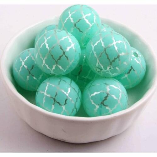 100pcs/lot Wholesale chunky 20mm acrylic ivory Imitation pearl print mint quarterfoil beads for kids jewelry making