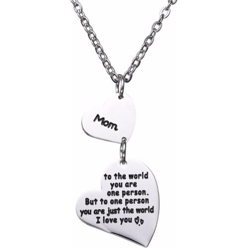 Charm Family Necklaces Double Heart I Love You Mom Pendant Stainless Steel Necklace Mother Gifts Jewelry Mothers Day Presents