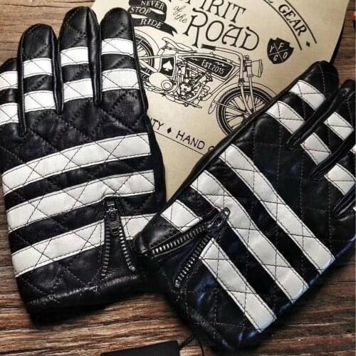 Genuine Leather Gloves Prisoner Motorcycle Gloves Mens Cycling Winter Ridding Mitten S2144
