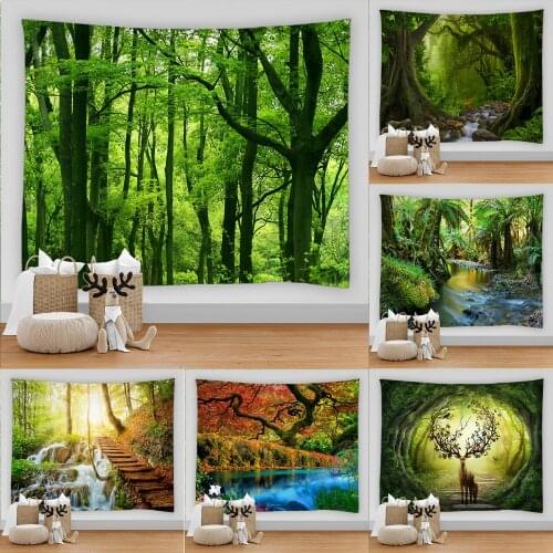 Forest Stream landscape Tapestry Wall Hanging Beach Picnic Rug Camping Tent Sleeping Pad Home Decor Sheet Wall Cloth Tapestries