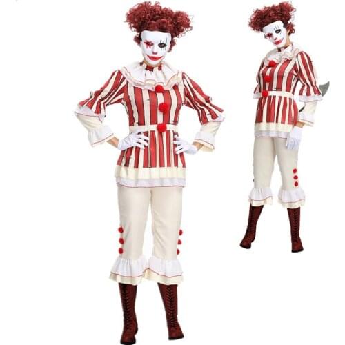 Deluxe Adult Women Clown Costume Halloween Clown Cosplay Penny Wise Performance Party Costume Fancy Dress