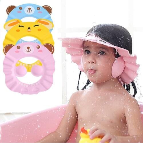 Baby Shampoo Cap Child Waterproof Ear Protection Kids Bath Accessories Adjustable for 0-8 Years Cartoon EVA Hat with Shield Gift