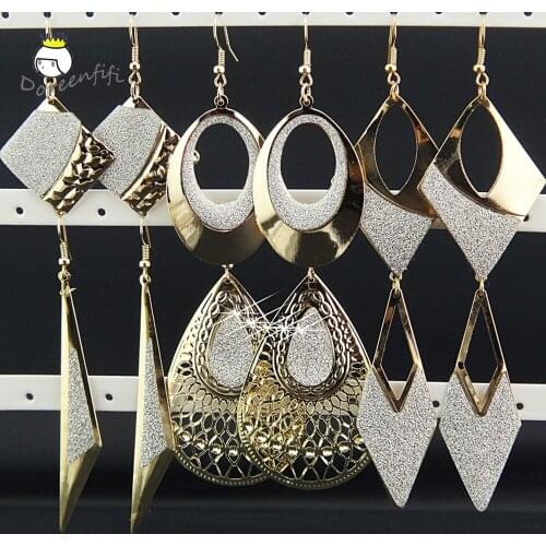 Mix 2019 6pairs Mix Fashion Gold Frosted Rhombus Oval Water Drop Earrings for Women Wholesale Long Dangle Earrings Female Gift
