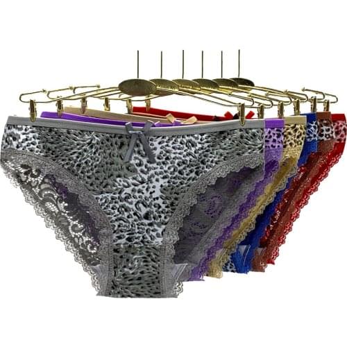 12 PCS Ladies Sexy Briefs Women Underwear Lingerie Panties for Female Cotton Lace Patchwork Pantys Underpants Leopard Intimates