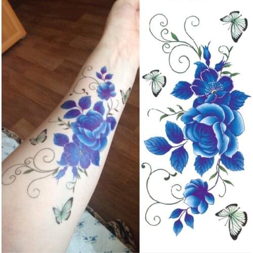 Waterproof Temporary Tattoo Sticker waist henna blue flower butterfly tatto stickers flash tatoo fake tattoos for women girl
