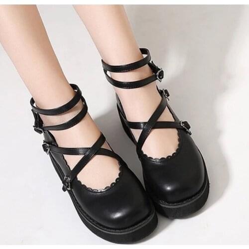 Japanese Mori Girl Lolita Shoes Cute Heavy-Bottomed Round Head Women Shoes Student Princess Cosplay Shoes Summer