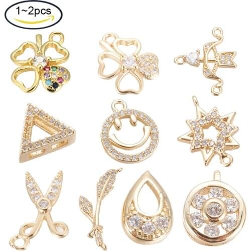 Brass Micro Pave Cubic Zirconia Charms Smile Face Clear Golden Pendants For DIY Jewelry Making 14x11.5x2mm, Hole: 1.5mm
