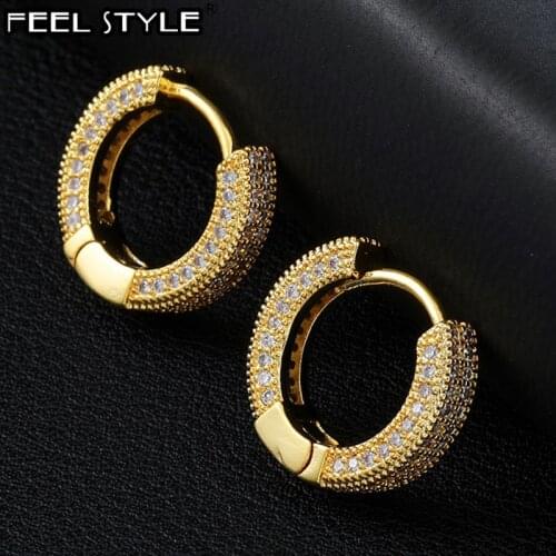 Hip Hop 1Pair Bling Round Zircon Micro Paved Iced Out Rhinestone CZ Stone Stud Earring Copper Earrings For Men Jewelry