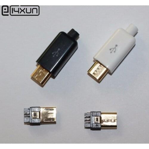 10set DIY Micro USB Type B Male 5 pin Four Piece Assembly Connector Plug Socket , 4 in 1 Black white color Parts Gold-plated USB