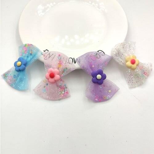 12Pcs/Lot 5*6cm Gauze Bow With Flower Shape Appliques for Kid Craft Clothes Sewing Supplies DIY Hair Clip Accessories Wholesale