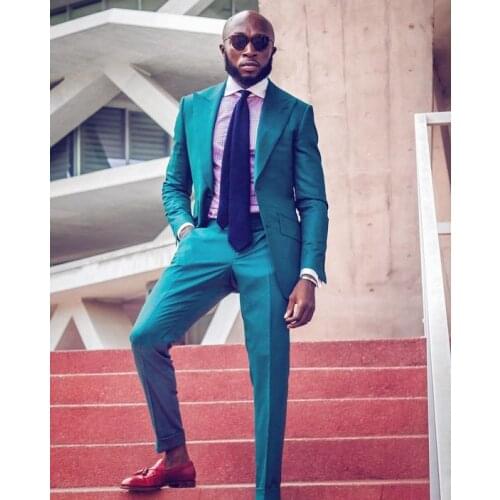 2017 New Arrival Designs Green Turquoise Prom Men Suit Slim Fit Skinny 2 Piece Tuxedo Custom Party Suits Groom Blazers Masuclino