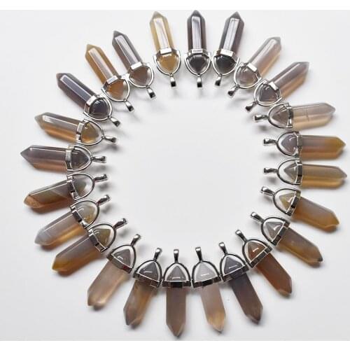2020 high quality natural gray onyx bullet shape charms point Chakra pendants fit necklace making 24pcs/lot Wholesale free