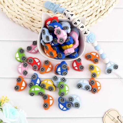 Kovict 50/100pcs Lot Mini Car Silicone Beads Baby Teether Bead Teething Toys Accessories Food Grade Silicone