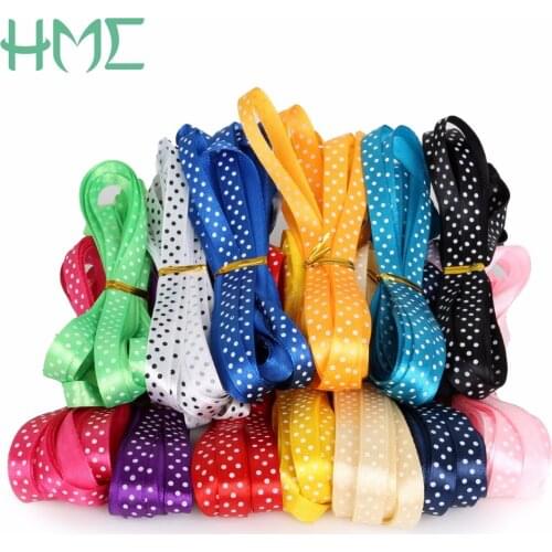 5yards 10mm(3/8") Satin Ribbon Printed White Dots Packing Belt Box Gift Wedding Party Deco Craft Bows Garments Accessory