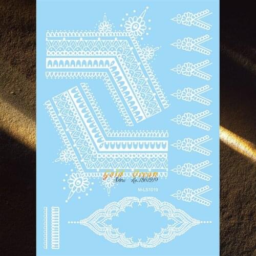 Big Size White Henna Temporary Tattoo Stickers Women Fake Flash Tattoo Wedding Brides Party Designs 21x15CM Large Jewelry Tatoos