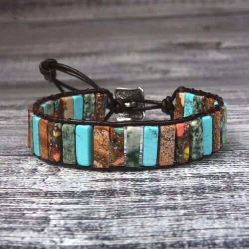 Boho Style Women Bracelet Mix Natural Stone Tube Shape Leather Wrap Bracelet Beads Female Jewelry Dropshipping