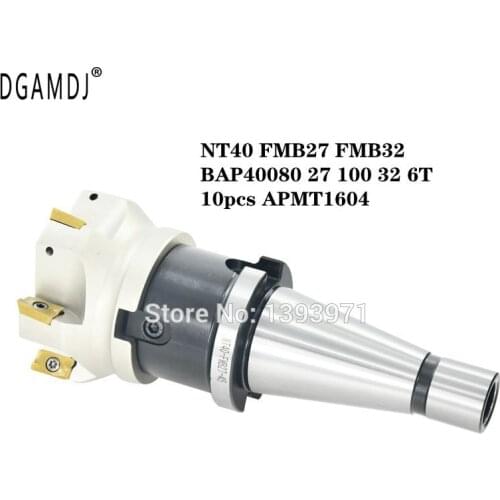 1 set of NT40 FMB27 FMB32 tool holder + BAP40080 27 100 32 6T face milling cutter head + 10 APMT1604 carbide inserts