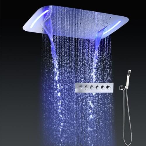 Bathroom Rainfall Shower Set Bath Stainless Steel Waterfall Big Shower Panel Ceiling LED Shower Head Thermostatic Shower Faucet
