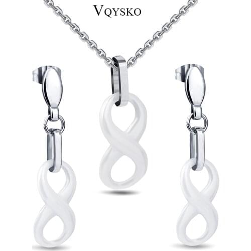 Hot Fashion Infinity Design Jewelry Set For Women Gift Ceramic Jewelry Necklace & Earring 2pcs Set With Stainless Steel Chain
