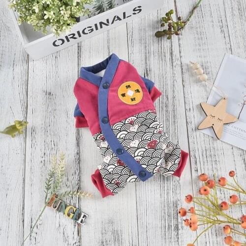 Chinese New Year Dog Costume Winter Pet Clothing Spring Festival Dog Clothes Jumpsuit Puppy Apparel Outfit Garment Tang Suit