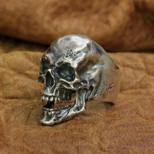 Sharp Teeth Skull Ring 925 Sterling Silver Mens Biker Punk Ring TA209 US Size 7~15