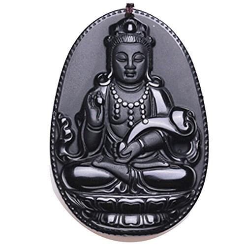 Koraba Fine Jewelry Hand carved Natural Obsidian Avalokitesvara Kwan-Yin Guan Yin Bodhisattva Necklace pendant Free Shipping