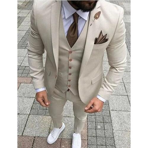 Handsome Groomsmen Notch Lapel Groom Tuxedos Wedding Dress Men Suits Blazer Prom Dinner (Jacket+Pants+Tie+Vest) A126