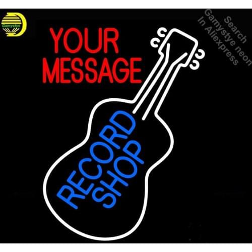 Record Shop Block Neon Sign Guitar Real GLASS Tube Handcraft Light Signs custom Advertise Store vintage neon lamps wholesale
