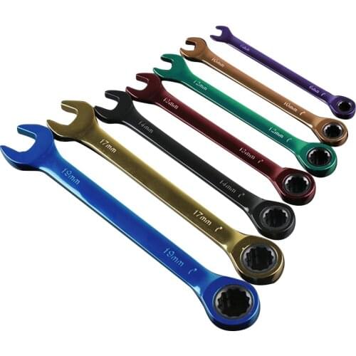 7Pcs Color Ratchet Wrench Multi-Function Dual-Purpose Open Movable Wrench Hand Tools Set 8-19mm