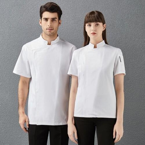 Men and Women Hotel Bakery Kitchen Jackets Short Sleeve Chef Uniform Catering Restaurant Cooking Patisserie Cook Coat Work Wear