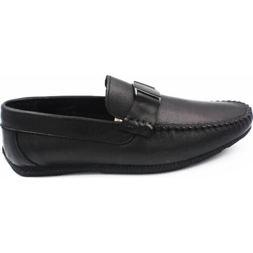 Mens Matte Black Genuine Leather Step-in Daily Casual Shoes MRC11260SİYAH
