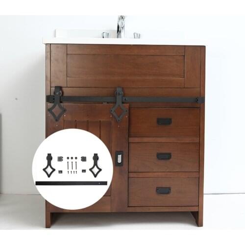 3.3 FT Diamond Black Carbon Steel REAL Mini Barn Sliding Door Hardware Track Kit for Cabinet Door