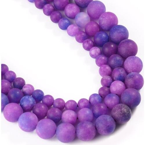 Natural Matte Jades Bicolor Purple Blue Stone Beads 6-10mm Round Loose Beads for Jewelry Making DIY Bracelets Necklace 15